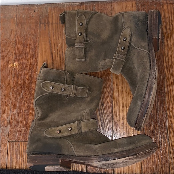 Rag and Bone distressed taupe Suede Moto Bootie - Picture 2 of 5